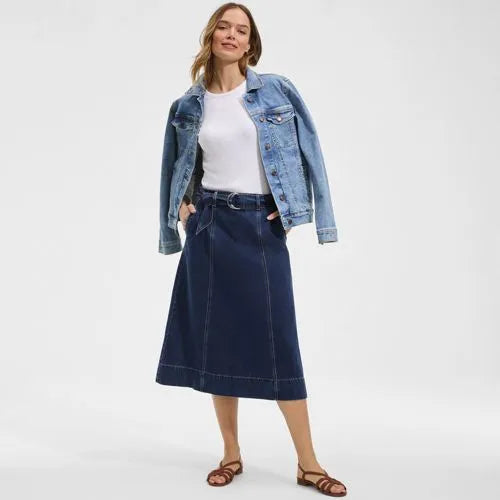 Women's Soft Denim A-line Midi Skirt