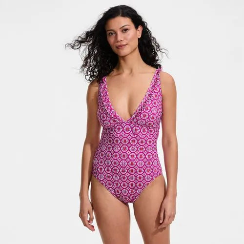 Women's Mastectomy LE x T and T The Tegan Ruffle V-neck Plunge One Piece