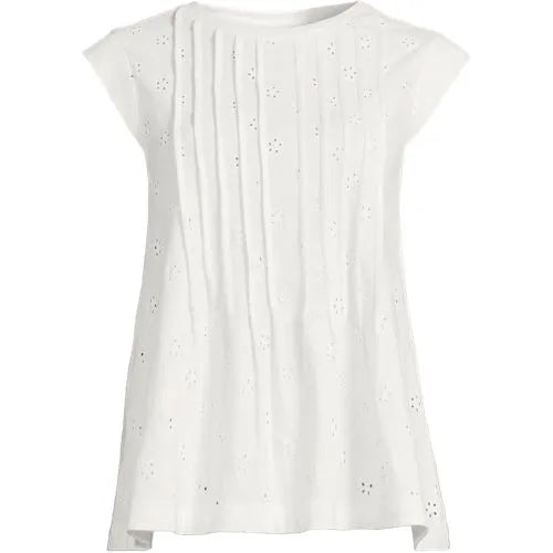 Women's Cap Sleeve Eyelet Pintuck Swing Top