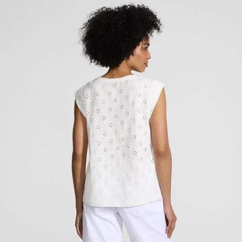 Women's Cap Sleeve Eyelet Pintuck Swing Top