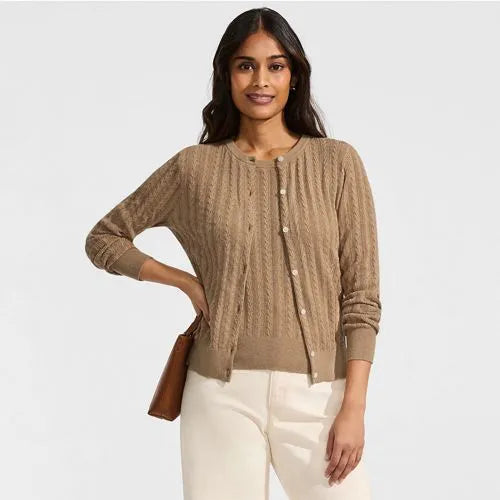 Women's Cotton Pointelle Modern Cardigan Sweater