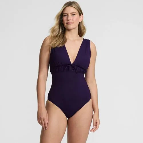 Women's Wide Strap Plunge Shirred One Piece