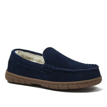 Kids Fuzzy Lined Suede Moccasin Slippers