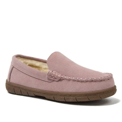Kids Fuzzy Lined Suede Moccasin Slippers