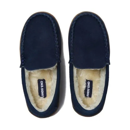 Kids Fuzzy Lined Suede Moccasin Slippers
