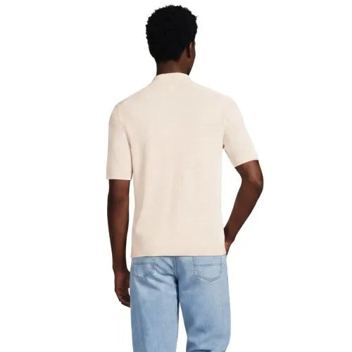 Men's Short Sleeve Texture Stitch Button Through Summer Weight Sweater Polo