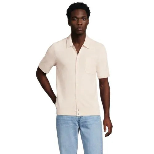 Men's Short Sleeve Texture Stitch Button Through Summer Weight Sweater Polo