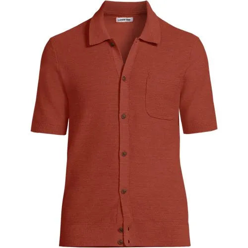 Men's Short Sleeve Texture Stitch Button Through Summer Weight Sweater Polo