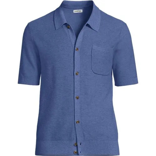 Men's Short Sleeve Texture Stitch Button Through Summer Weight Sweater Polo