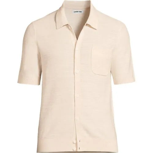Men's Short Sleeve Texture Stitch Button Through Summer Weight Sweater Polo