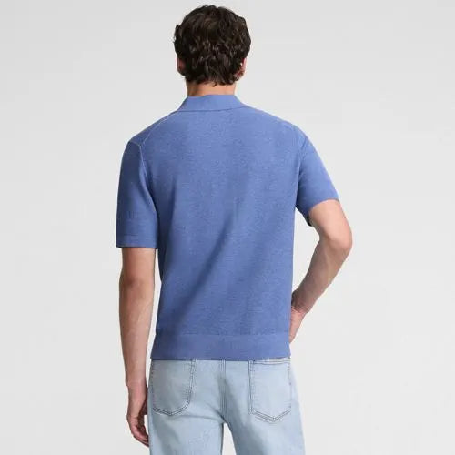 Men's Short Sleeve Texture Stitch Button Through Summer Weight Sweater Polo