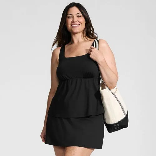 Women's Plus Size Square Neck Flutter Tankini Control Skirt Set