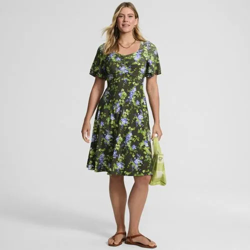 Women's Silky Knit V-neck Flutter Sleeve Knee Length Dress