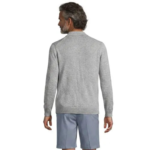 Men's Long Sleeve Fine Gauge Cotton Pointelle Argyle Cardigan