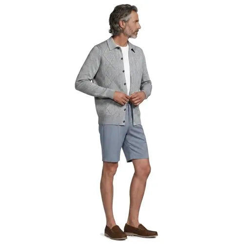 Men's Long Sleeve Fine Gauge Cotton Pointelle Argyle Cardigan