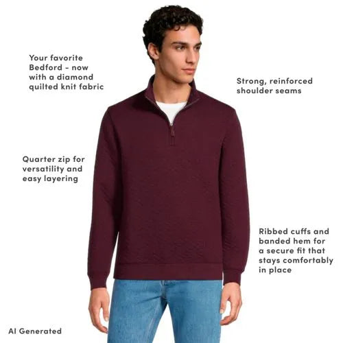 Men's Long Sleeve Quilted Bedford Quarter Zip Pullover