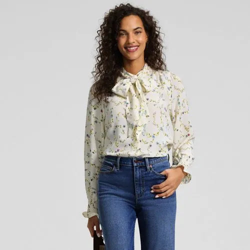 Women's Creaseless Button Front Blouse with Tie