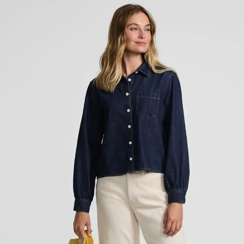 Women's Denim Cropped Button Front Shirt