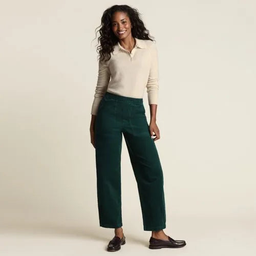 Women's Corduroy High Rise Pull On Utility Barrel Leg Pants