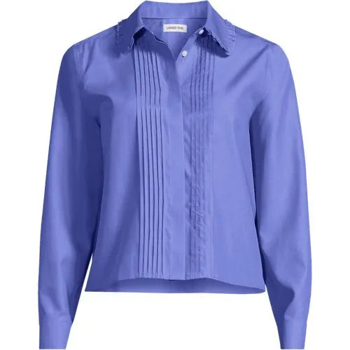 Women's Boxy Cropped No Iron Pintuck Ruffle Collar Shirt