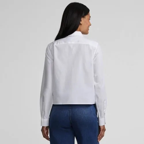 Women's Boxy Cropped No Iron Pintuck Ruffle Collar Shirt