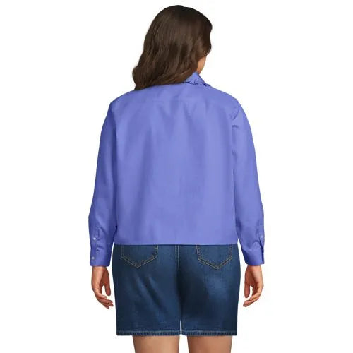 Women's Boxy Cropped No Iron Pintuck Ruffle Collar Shirt