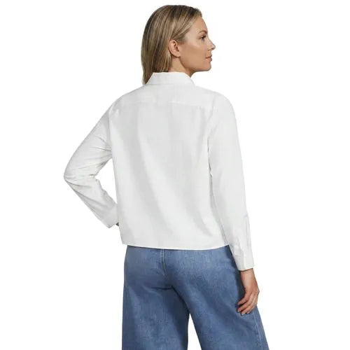 Women's Boxy Cropped No Iron Pintuck Ruffle Collar Shirt