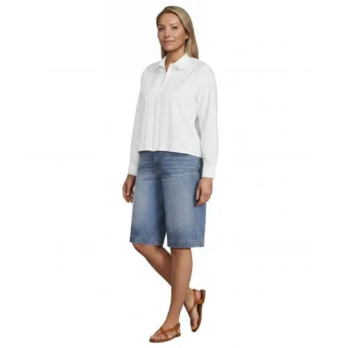 Women's Boxy Cropped No Iron Pintuck Ruffle Collar Shirt
