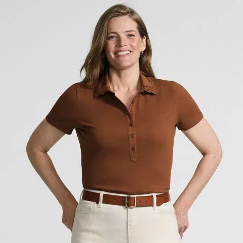 Women's Short Sleeve Micro Rib Woven Collar Polo