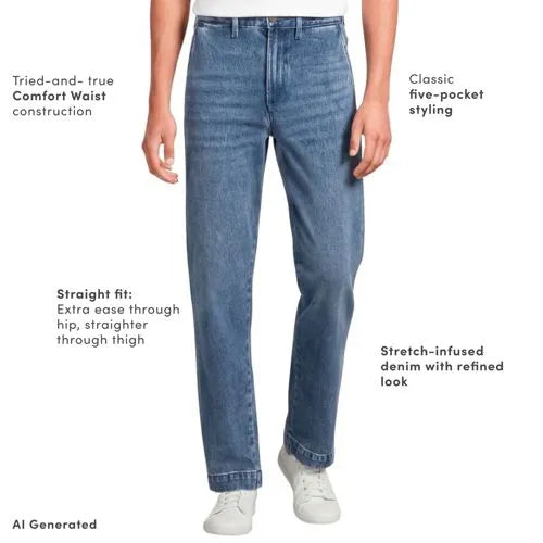 Men's Stretch Comfort Waist Classic Straight Fit Denim Trouser