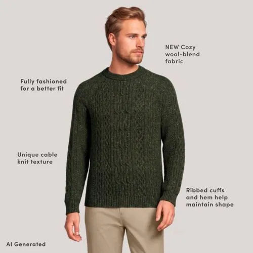 Men's Long Sleeve Cotton Wool Blend Stags Crewneck Sweater
