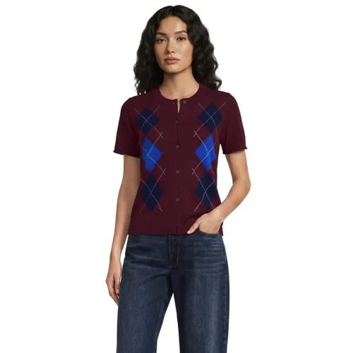 Women's CashTouch Jacquard Ribbed Cuff Cardigan Sweater