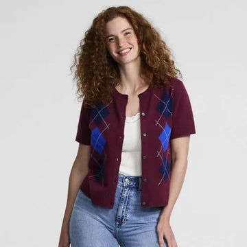 Women's CashTouch Jacquard Ribbed Cuff Cardigan Sweater