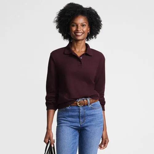 Women's Long Sleeve Honeycomb Pique Banded Hem Polo