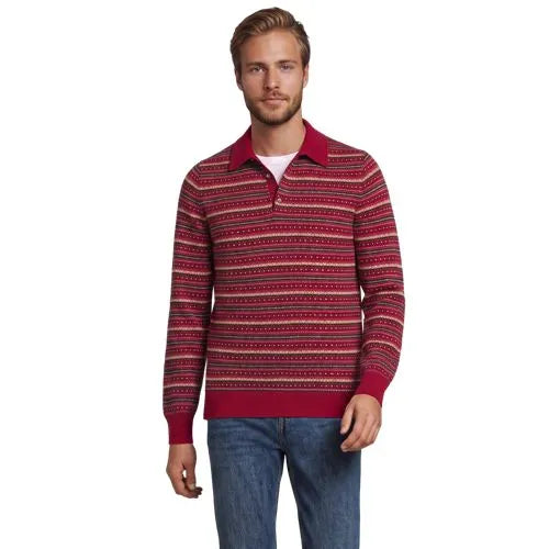 Men's Long Sleeve Cashtouch Fairisle Sweater Polo
