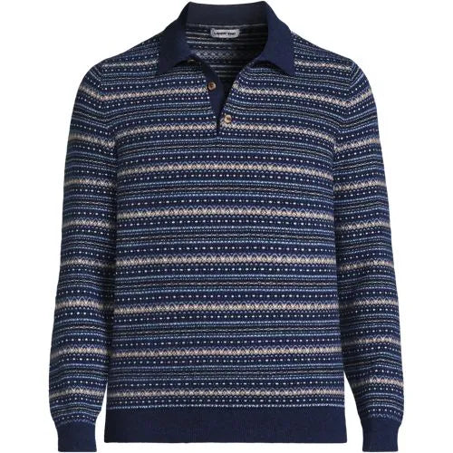 Men's Long Sleeve Cashtouch Fairisle Sweater Polo