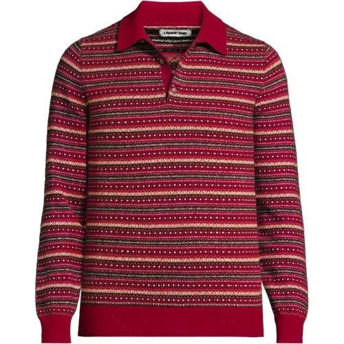 Men's Long Sleeve Cashtouch Fairisle Sweater Polo