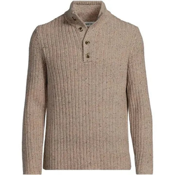 Men's Long Sleeve Cotton Wool Button Up Mock Sweater