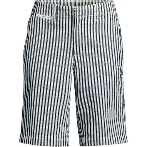 Women's Plus Size Elastic Back Classic 12" Chino Oxford Stripe Shorts