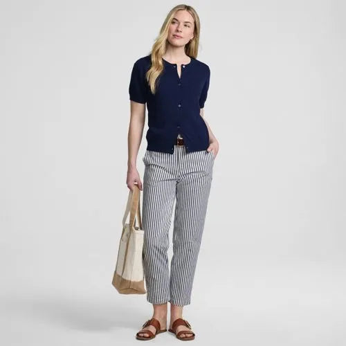 Women's Mid Rise Classic Straight Leg Oxford Stripe Ankle Pants