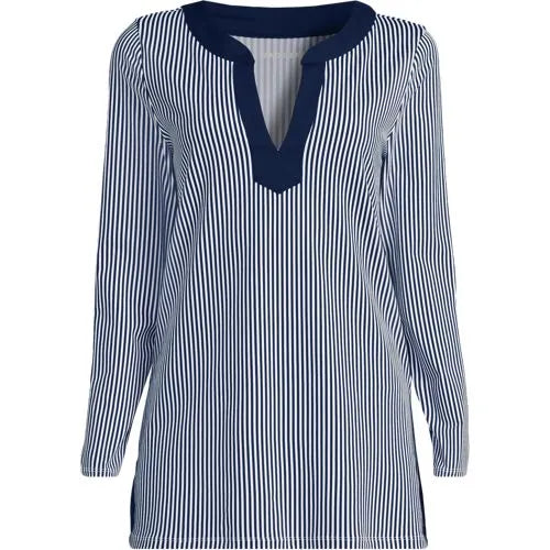 Womens SunShade UPF50 Quickdry Long Sleeve Notched Collar Tunic Swim Cover-up