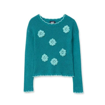 Girls Long Sleeve Crochet Rosette Sweater