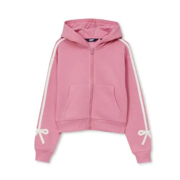 Girls Fleece Hooded Zip Up Bow Sweatshirt