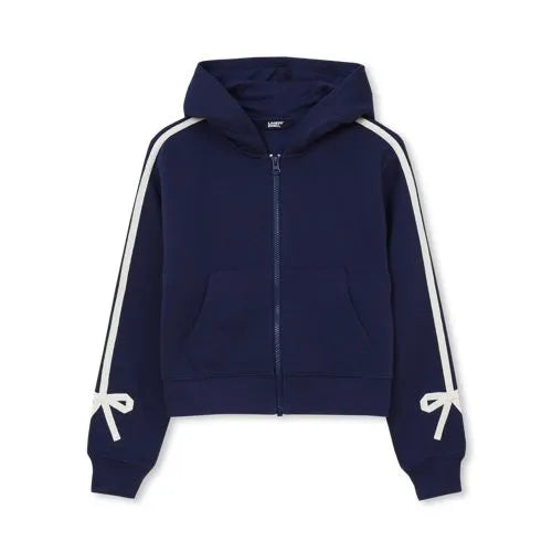 Girls Fleece Hooded Zip Up Bow Sweatshirt