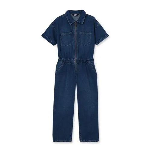 Girls Short Sleeve Denim Jumpsuit