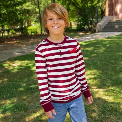 Boys Long Sleeve Striped Henley
