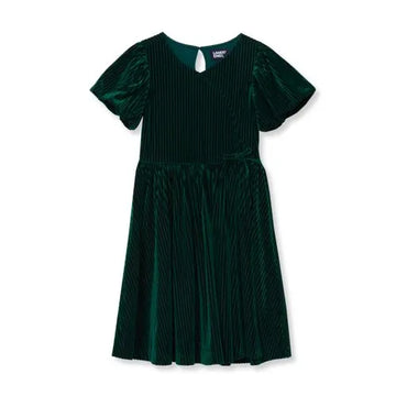 Girls Bubble Sleeve Velour Dress