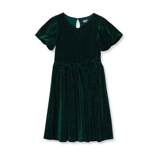 Girls Bubble Sleeve Velour Dress