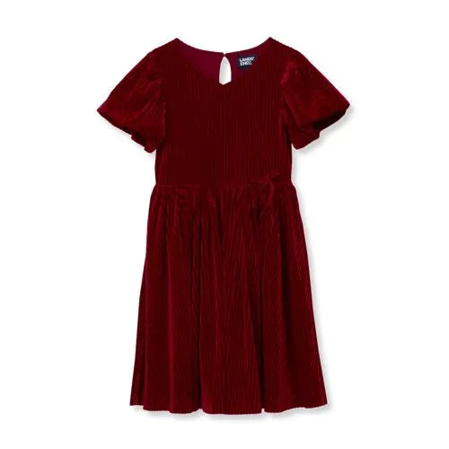 Girls Bubble Sleeve Velour Dress