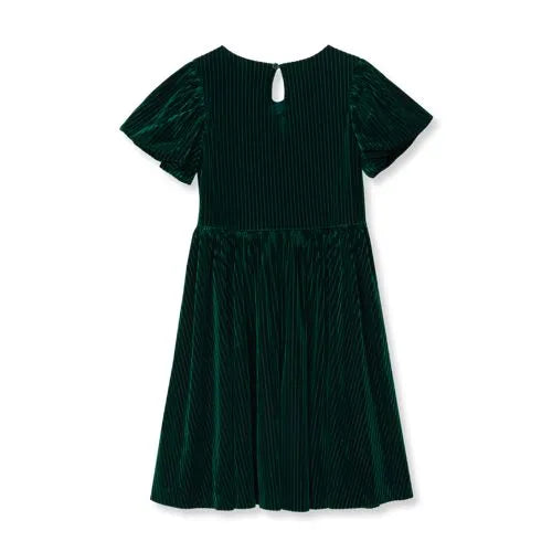 Girls Bubble Sleeve Velour Dress